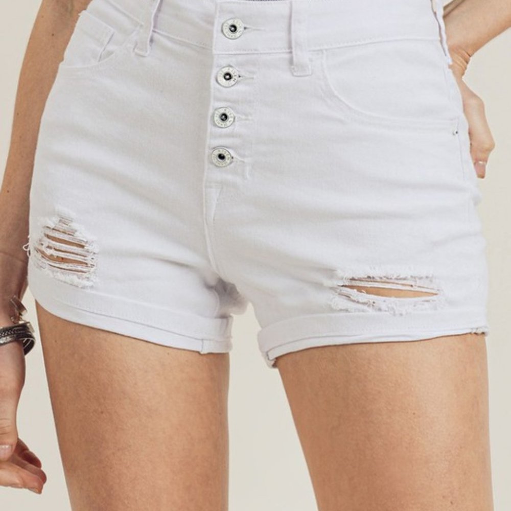 White Jean Distressed Shorts